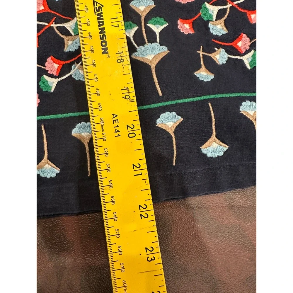 Boden Navy Blue Floral Embroidered Linen Cotton A-Line Skirt Petite 6P Boho